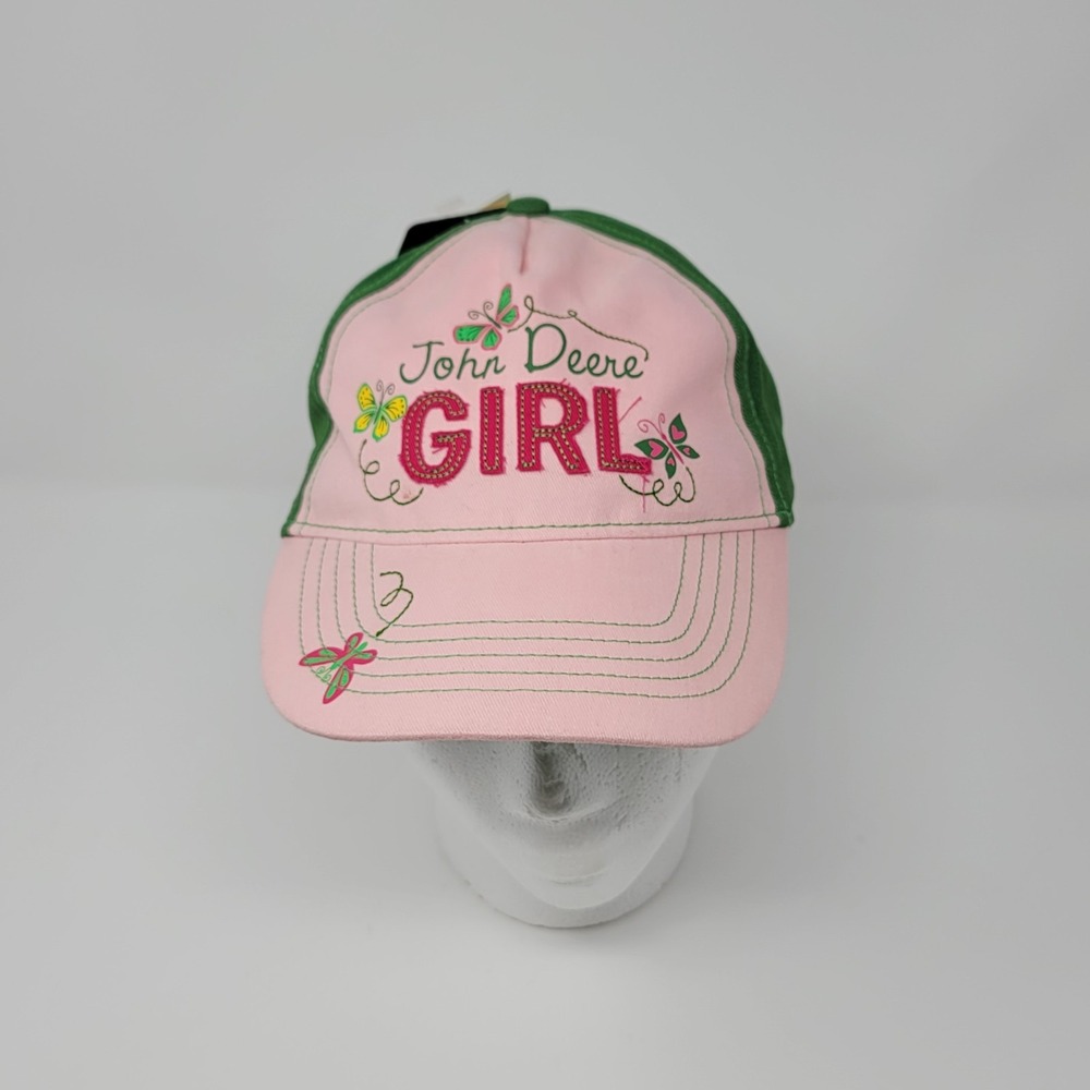 John Deere Girl Hat Pink Green Butterflies Women's Adjustable Strapback L/XL Cap